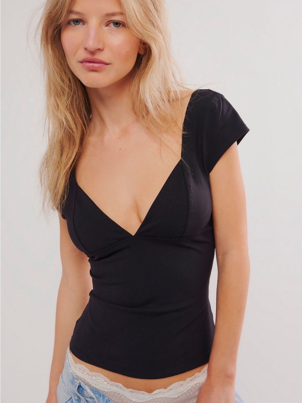 Free People Duo Corset Cami- Black V-Neck Cap Sleeve Intimate Top